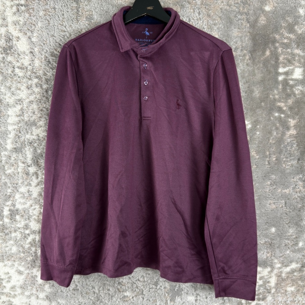 Tailorbyrd Size L‎ Minimalist Casual Polo Shirt Purple Button Long Sleeve